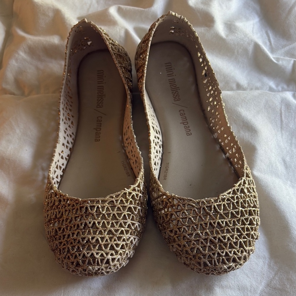 Mini Melissa Women's Glittery Gold Loafers